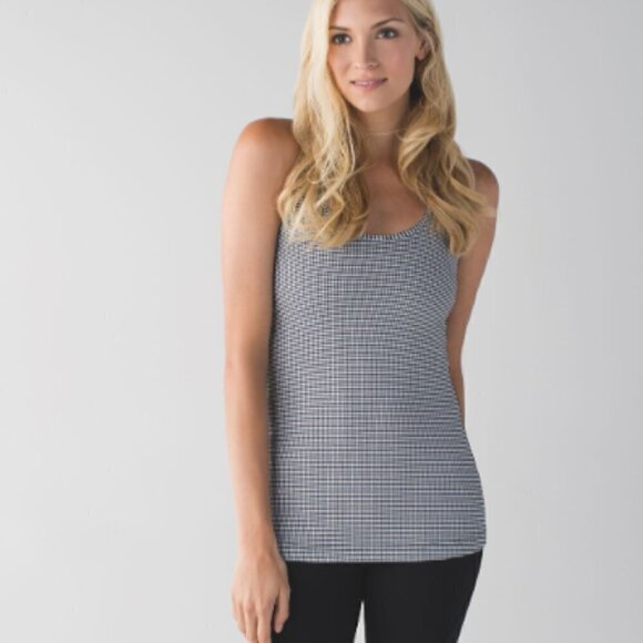 Lululemon Cool Racerback Gingham Luon White Black Size 6 - Picture 1 of 11